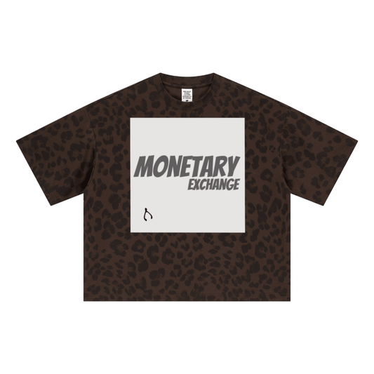 240GSM Unisex Boxy Leopard Print Heat-Transfer Loose T-shirt Coffee