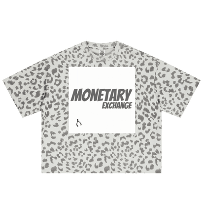 240GSM Unisex Boxy Leopard Print Heat-Transfer Loose T-shirt Gray apricot