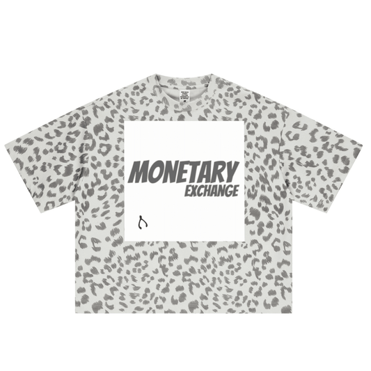 240GSM Unisex Boxy Leopard Print Heat-Transfer Loose T-shirt Gray apricot