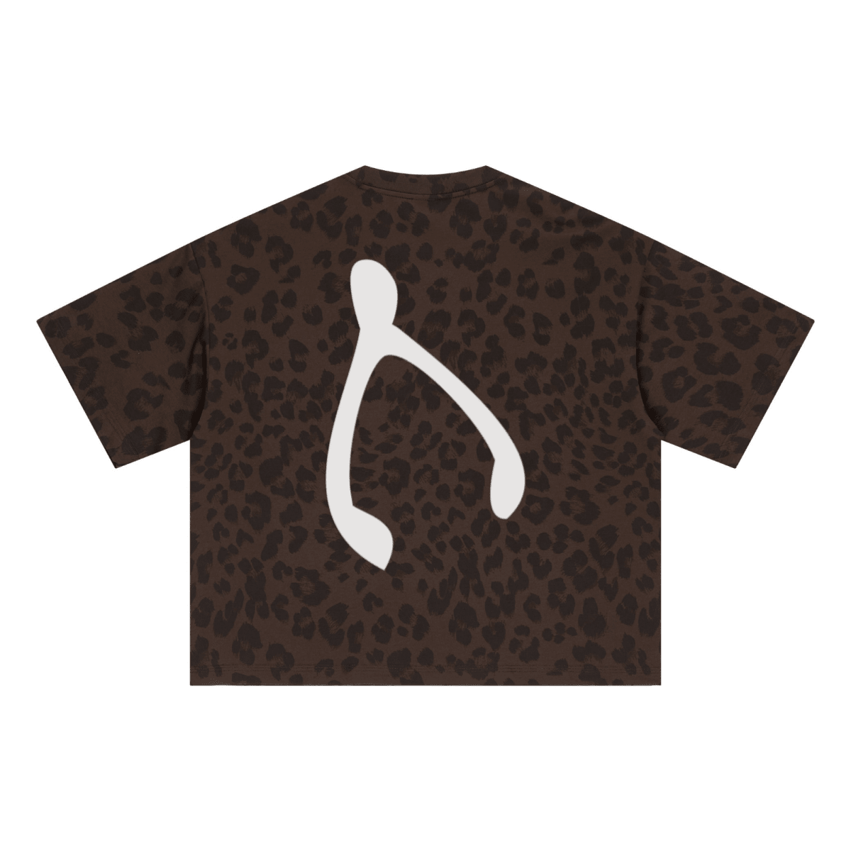 240GSM Unisex Boxy Leopard Print Heat-Transfer Loose T-shirt Coffee 