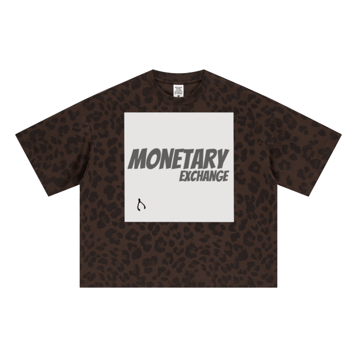 240GSM Unisex Boxy Leopard Print Heat-Transfer Loose T-shirt Coffee 