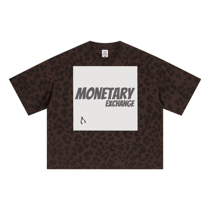 240GSM Unisex Boxy Leopard Print Heat-Transfer Loose T-shirt Coffee 