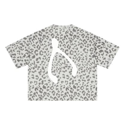 240GSM Unisex Boxy Leopard Print Heat-Transfer Loose T-shirt Gray apricot
